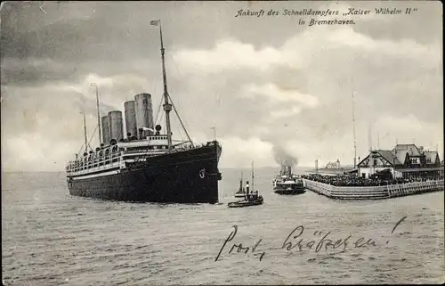 Ak Bremerhaven, Ankunft des Schnelldampfers Kaiser Wilhelm II., Norddeutscher Lloyd