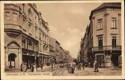 Ak Offenbach am Main Hessen, Frankfurter Straße, Zigarrenhandlung, Straßenbahn