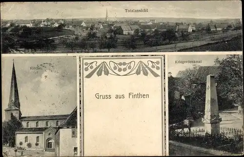 Ak Finthen Mainz in Rheinland Pfalz, Kriegerdenkmal, Kirche, Totalansicht
