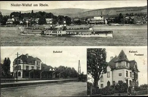 Ak Niederwalluf Walluf am Rhein, Bahnhof, Gleisseite, Salondampfer, Kaiserliches Postamt