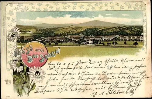 Litho Bad Soden am Taunus Hessen, Totalansicht der Ortschaft