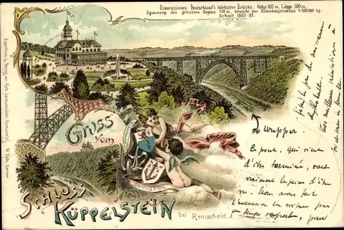 Litho Küppelstein Westhausen Remscheid im Bergischen Land, Brücke, Engel, Wappen, Restaurant