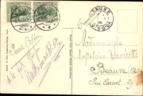 Ak Caub Kaub am Rhein, Gasthaus Stadt Mannheim, Innenansicht, Denkmal