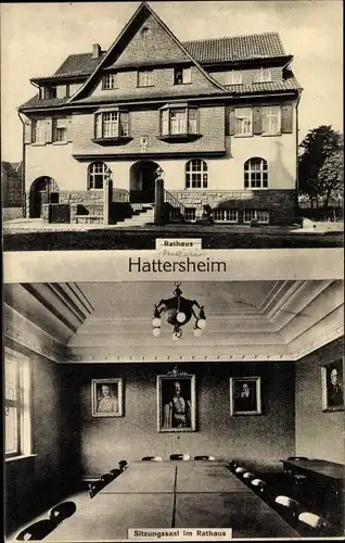 Ak Hattersheim am Main, Rathaus, Sitzungssaal, Innenansicht, Portrait Kaiser Wilhelm II.