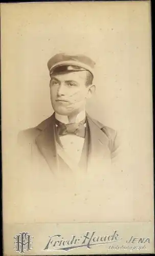 CdV Student mit Schmissnarben, Biehler, Portrait, Jena, 1898