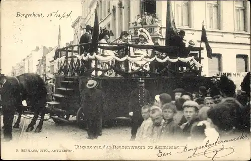 Ak Borgerhout Anvers Antwerpen Flandern, Uitgang van den Reuzenwagen op Kermisdag