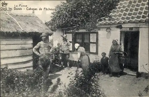 Ak La Panne Westflandern, Dans les Dunes, Cabanes de Pecheurs
