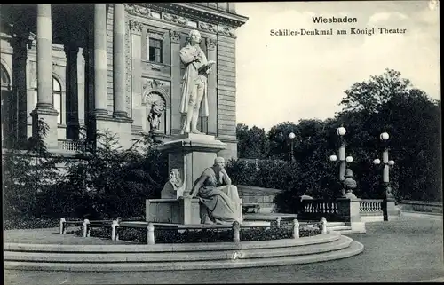 Ak Wiesbaden in Hessen, Schillerdenkmal am Königlichen Theater