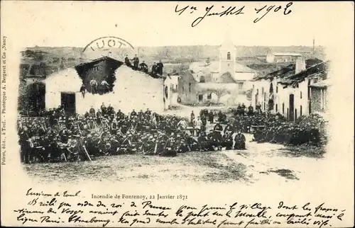 Ak Fontenoy sur Moselle Meurthe et Moselle, Incendie 1871