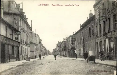 Ak Luneville Meurthe et Moselle, La Rue d'Alsace, La Poste