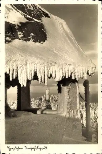 Ak Oybin in der Oberlausitz, Hochwaldbaude, Turm, Eis und Schnee, Winterwald, Neujahrsgrüße