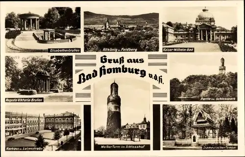 Ak Bad Homburg v. d. H., Kurhaus, Weißer Turm, Siamesischer Tempel, Kaiser Wilhelm Bad, Brunnen