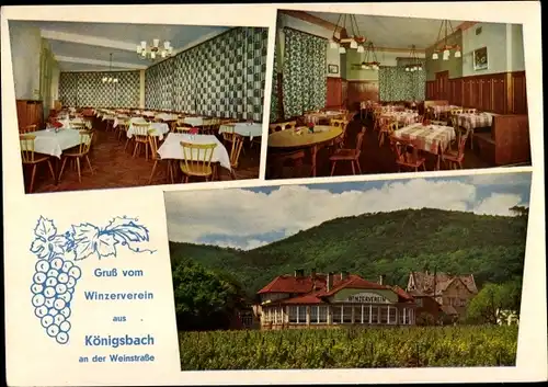 Ak Königsbach Neustadt an der Weinstraße, Winzerverein, Aussen- und Innenansicht