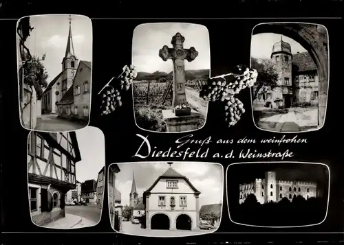 Ak Diedesfeld Neustadt an der Weinstraße, Kirchpartie, Kreuz, Burg belechtet