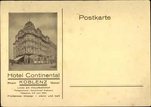 Ak Koblenz am Rhein, Hotel Continental