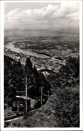 Ak Heidelberg am Neckar, Königsstuhl, Bergbahn in Fahrt, Ortsblick