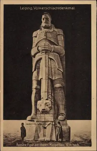 Ak Leipzig in Sachsen, Völkerschlachtdenkmal, äußere Figur am oberen Kuppelbau