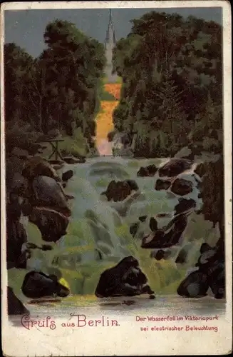 Litho Berlin Kreuzberg, Der Wasserfall im Viktoriapark