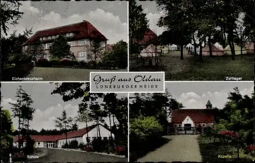 Ak Oldau Hambühren in Niedersachsen, Eichenkreuzheim, Zeltlager, Schule, Kapelle