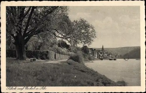 Ak Unkel am Rhein, Uferpartie mit Blick zum Ort