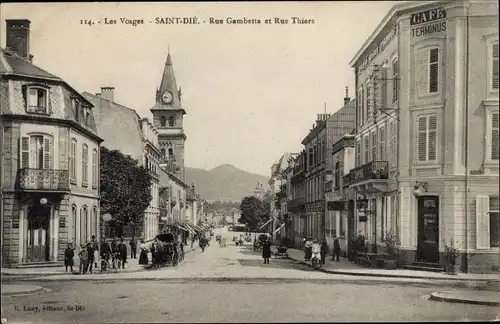 Ak Saint Die Lothringen Vosges, Rue Gambetta et Rue Thiers