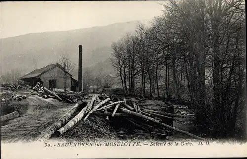 Ak Saulxures sur Moselotte Lothringen Vosges, Scierie de la Gare