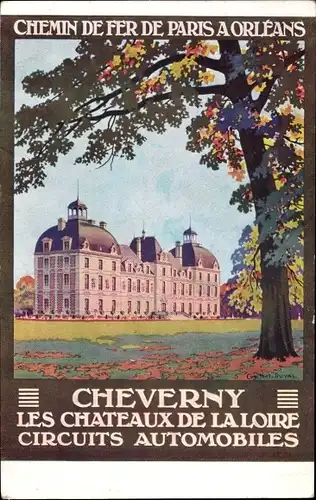 Künstler Ak Duval, C., Cour-Cheverny Loir-et-Cher, Les Chateaux de la Loire, Circuits Automobiles