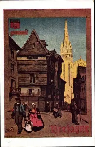 Künstler Ak Quimper Finistère, vue générale de la Cathédrale