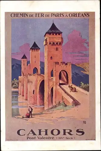 Künstler-Ak Cahors Lothringen, Pont Valentré, Brücke