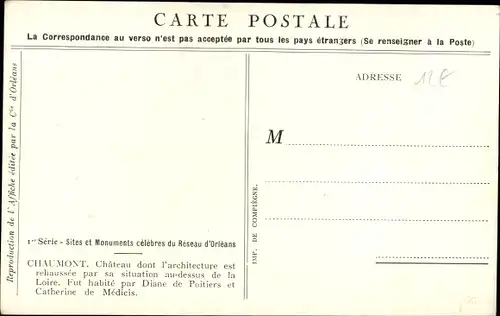 Künstler Ak Duval, C., Blois Loir et Cher, Chaumont, Chateaux de la Loire, Chemin de Fer de Paris