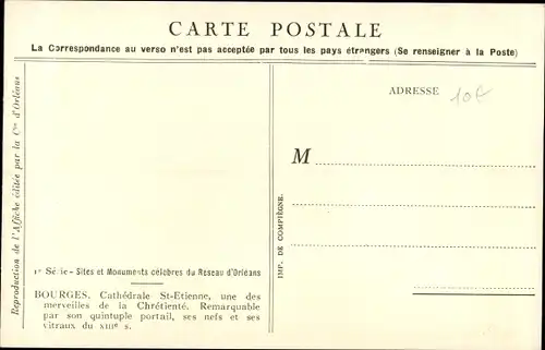 Künstler Ak Duval, C., Bourges Cher, Cathedrale St. Etienne, Chemin de fer d'Orleans