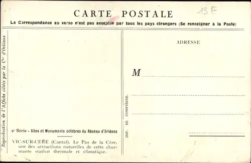 Künstler Ak Vic sur Cère Cantal, Pas de la Cere, Chemin de fer d'Orleans, Excursions en Auvergne