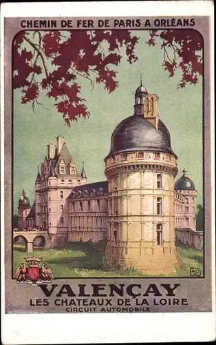 Künstler Ak Valencay Indre, Le Chateau, Chemin de fer de Paris a Orleans, Circuit Automobile