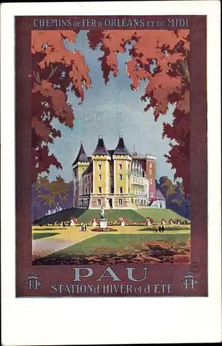 Künstler Ak Pau Pyrénées-Atlantiques, Station d'Hiver et d'Ete, Le Chateau, Chemins de Fer d'Orleans