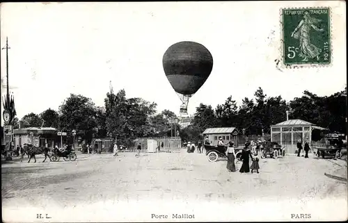 Ak Paris XVII., Porte Maillot, Ballon, Auto, Kutschen