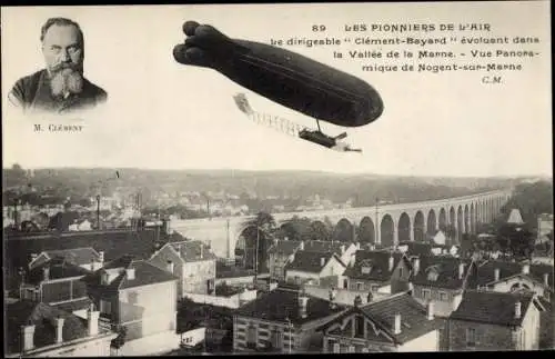 Ak Nogent sur Marne Val de Marne, Dirigeable Clement Bayard, vue panoramique, Portrait