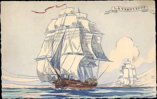 Künstler Ak La Vertueuse, Segelschiffe