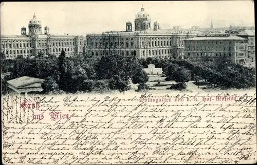 Ak Wien 1. Innere Stadt Österreich, Parkanlagen im Volksgarten und k.k. Hofmuseum