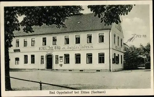Ak Opolno Zdrój Bad Oppelsdorf Bogatynia Reichenau Schlesien, Hotel zum Bad, Bes. Josef Schröter