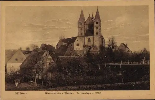 Ak Geithain in Sachsen, Nikolaikirche von Westen, Turmanlage