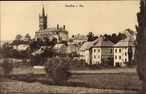 Ak Hartha in Sachsen, Teilansicht, Kirche