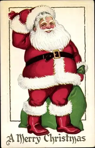 Ak Glückwunsch Weihnachten, Weihnachtsmann mit Geschenkesack