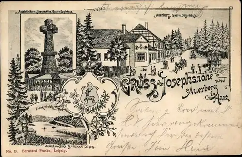 Litho Stolberg im Harz, Josephshöhe und Auerberg, Frankenteich, Aussichtsturm
