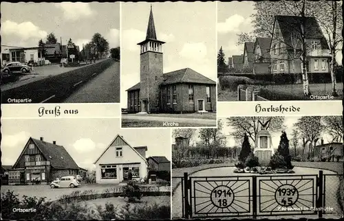 Ak Harksheide Norderstedt in Schleswig Holstein, Ortspartie, Kirche, Ehrenmal in Glashütte