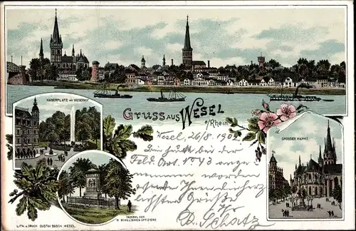 Litho Wesel am Niederrhein, Kaiserplatz, Kaiserhof, Denkmal, Großer Markt