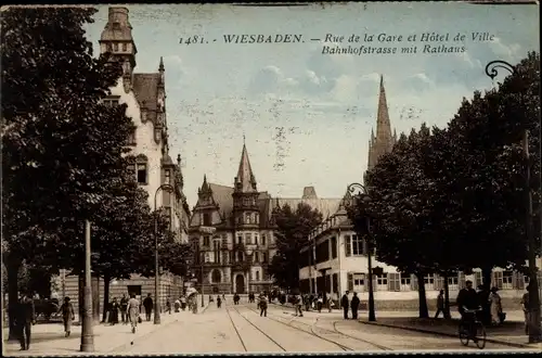 Ak Wiesbaden in Hessen, Rathaus, Bahnhofstraße