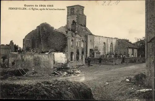 Ak Fenneviller Meurthe et Moselle, L'Eglise, apres le bombardement, I. WK