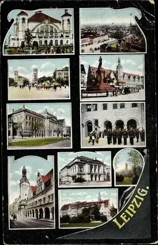 Ak Leipzig, Universität, Hauptwache, Bahnhöfe, Rathaus