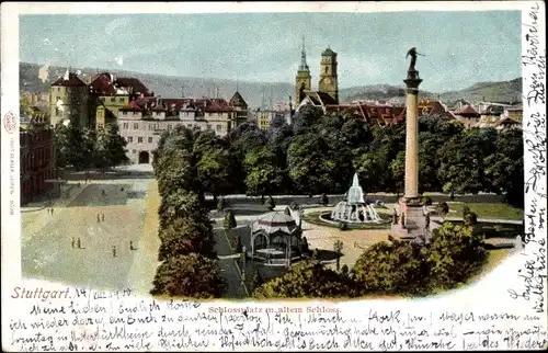 Litho Stuttgart in Württemberg, Schlossplatz mit altem Schloss