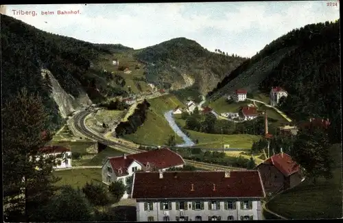 Ak Triberg im Schwarzwald, beim Bahnhof